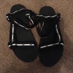 PINK Black Strappy Sandals